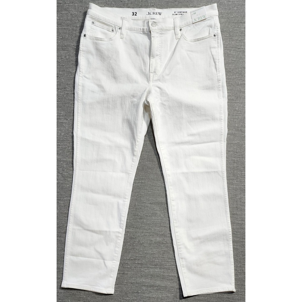 J.Crew 9" Vintage Slim Straight Jeans White Size 32 High Rise Stretch Denim‎